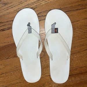 Rainbow 1/2 inch White Leather Flip Flop Sandals Ladies 11